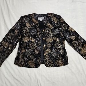 Norton McNaughton Size 8 Black Velvet Jacket Sparkle Glitter Made In USA